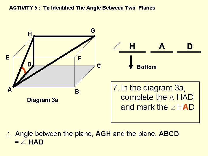 ACTIVITY 5 : To Identified The Angle Between Two Planes G H H E ACTIVITY 5 : To Identified The Angle Between Two Planes G H H E