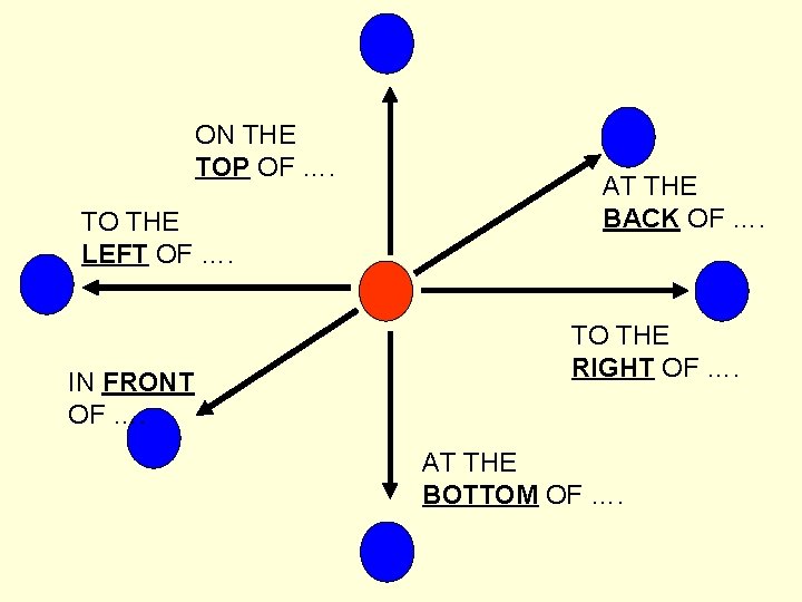 ON THE TOP OF …. TO THE LEFT OF …. IN FRONT OF …. ON THE TOP OF …. TO THE LEFT OF …. IN FRONT OF ….