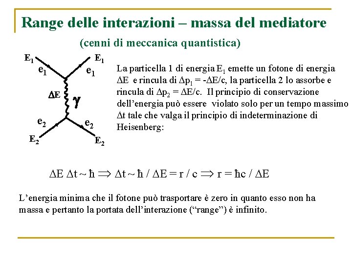 Range delle interazioni – massa del mediatore (cenni di meccanica quantistica) E 1 e