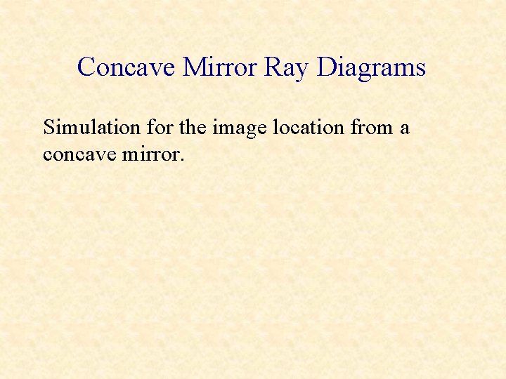 Concave Mirror Ray Diagrams Simulation for the image location from a concave mirror. 