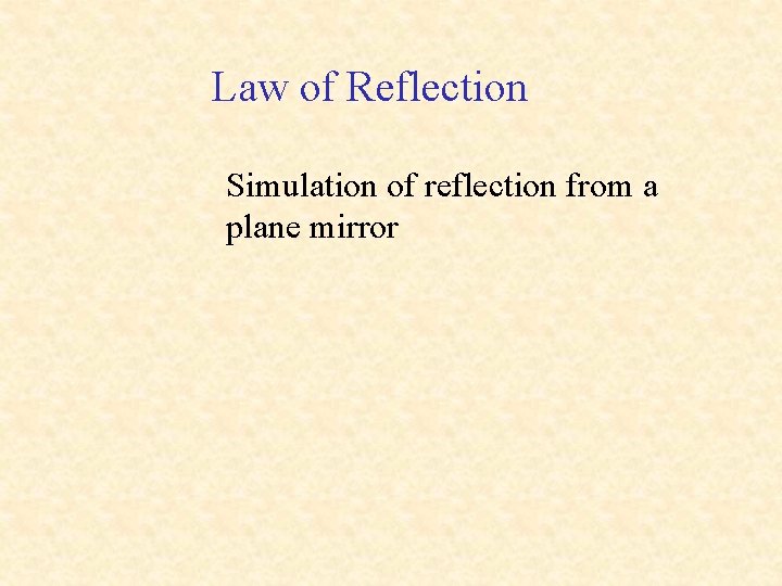 Law of Reflection Simulation of reflection from a plane mirror Law of Reflection Simulation of reflection from a plane mirror