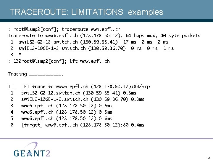 TRACEROUTE: LIMITATIONS examples 21 