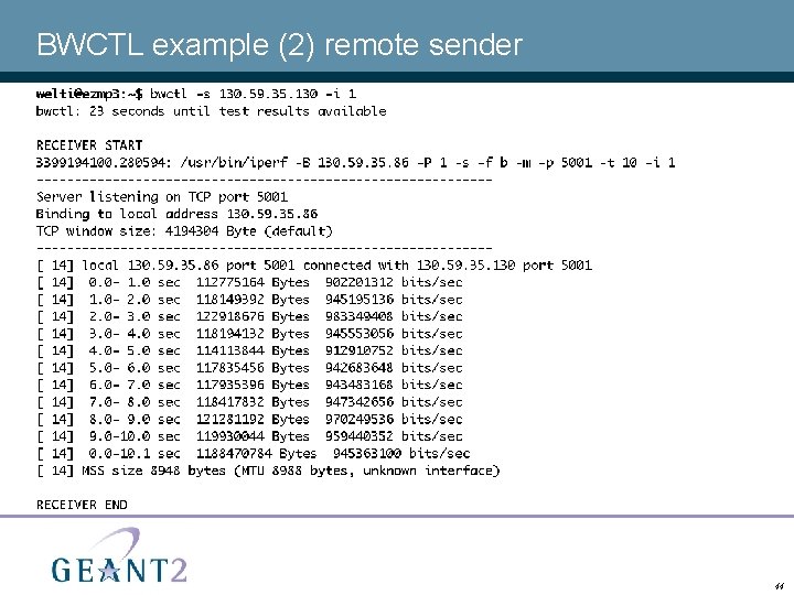 BWCTL example (2) remote sender 44 