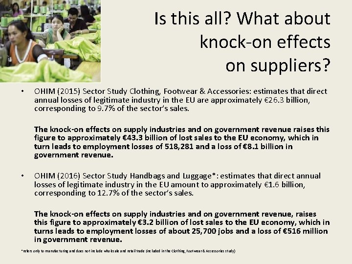 Is this all? What about knock‐on effects on suppliers? • OHIM (2015) Sector Study