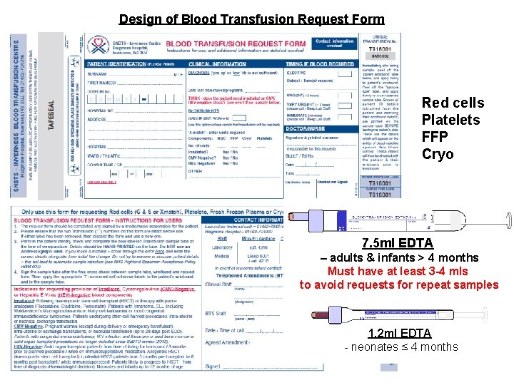 Design of Blood Transfusion Request Form Red cells Platelets FFP Cryo 7. 5 ml