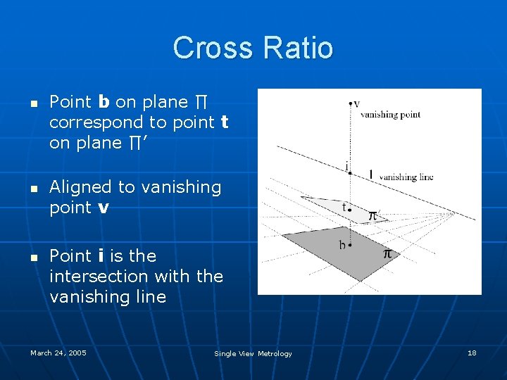 Cross Ratio n n n Point b on plane ∏ correspond to point t