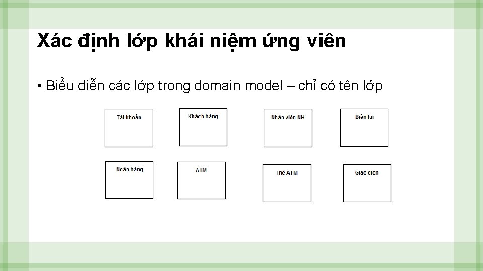 Xác định lớp khái niệm ứng viên • Biểu diễn các lớp trong domain