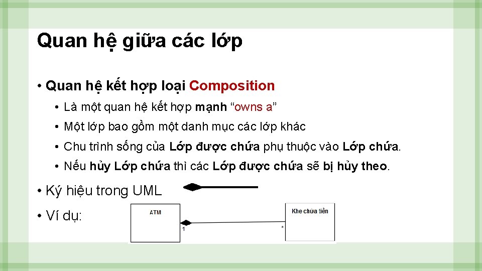 Quan hệ giữa các lớp • Quan hệ kết hợp loại Composition • Là