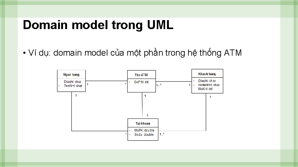 Domain model trong UML • Ví dụ: domain model của một phần trong hệ