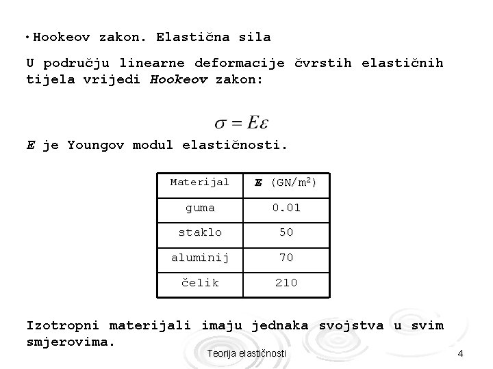  • Hookeov zakon. Elastična sila U području linearne deformacije čvrstih elastičnih tijela vrijedi