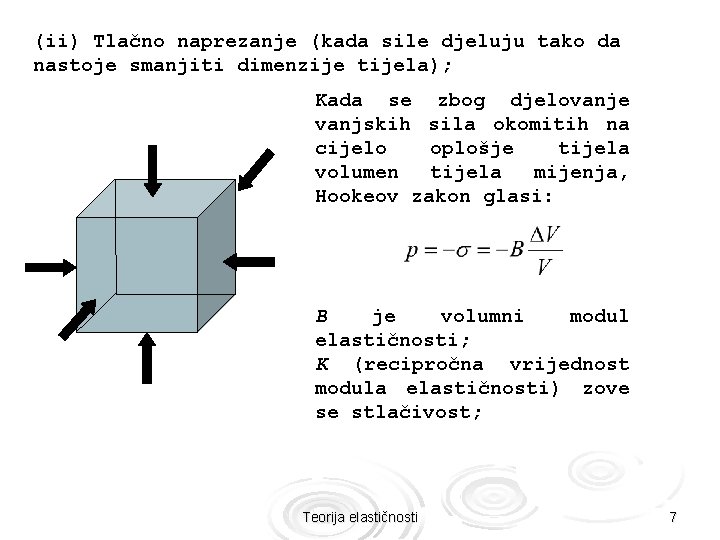 (ii) Tlačno naprezanje (kada sile djeluju tako da nastoje smanjiti dimenzije tijela); Kada se