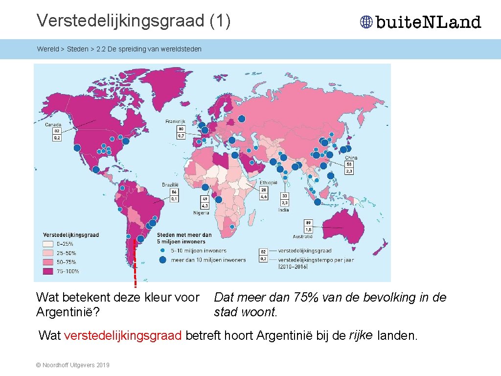 Verstedelijkingsgraad (1) Wereld > Steden > 2. 2 De spreiding van wereldsteden Wat betekent