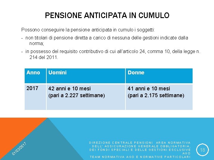 PENSIONE ANTICIPATA IN CUMULO Possono conseguire la pensione anticipata in cumulo i soggetti: -