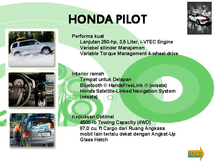 HONDA PILOT Performa kuat Lanjutan 250 -hp, 3, 5 Liter, i-VTEC Engine Variabel silinder
