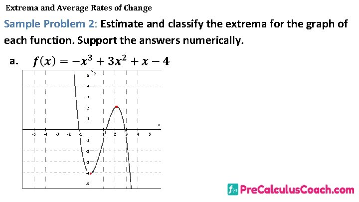 Extrema and Average Rates of Change Sample Problem 2: Estimate and classify the extrema