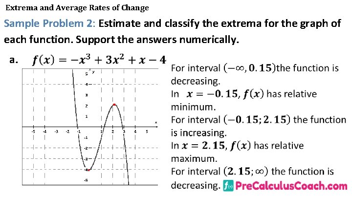 Extrema and Average Rates of Change Sample Problem 2: Estimate and classify the extrema