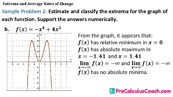 Extrema and Average Rates of Change Sample Problem 2: Estimate and classify the extrema
