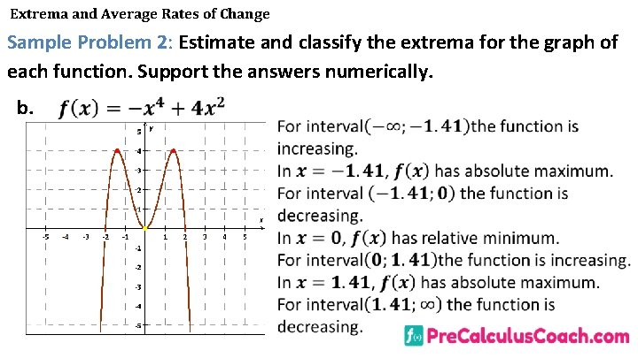 Extrema and Average Rates of Change Sample Problem 2: Estimate and classify the extrema