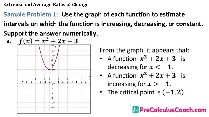 Extrema and Average Rates of Change Sample Problem 1: Use the graph of each