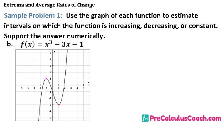 Extrema and Average Rates of Change Sample Problem 1: Use the graph of each