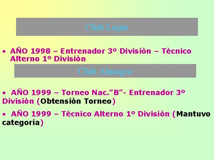 Club Lujàn • AÑO 1998 – Entrenador 3º Divisiòn – Tècnico Alterno 1º Divisiòn