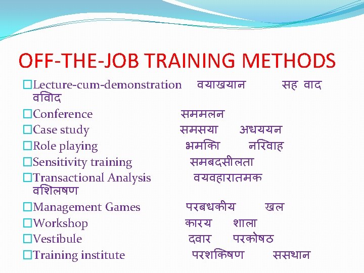 OFF-THE-JOB TRAINING METHODS �Lecture-cum-demonstration वय खय न सह व द व व द �Conference