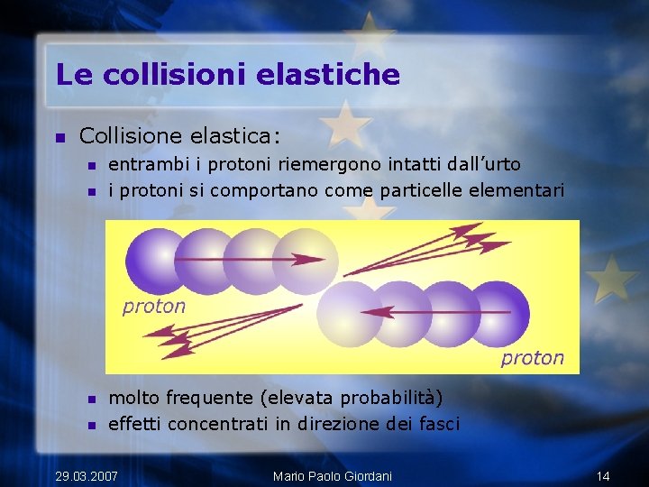 Le collisioni elastiche n Collisione elastica: n n entrambi i protoni riemergono intatti dall’urto