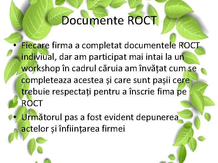 Documente ROCT • Fiecare firma a completat documentele ROCT indiviual, dar am participat mai