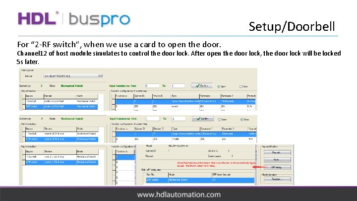 Setup/Doorbell For “ 2 -RF switch”, when we use a card to open the