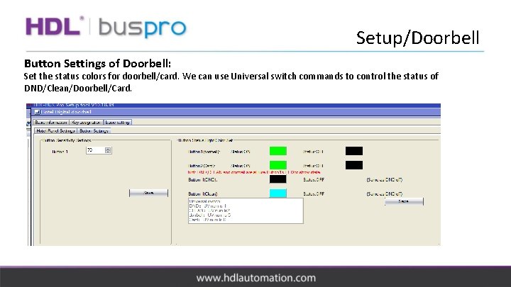 Setup/Doorbell Button Settings of Doorbell: Set the status colors for doorbell/card. We can use