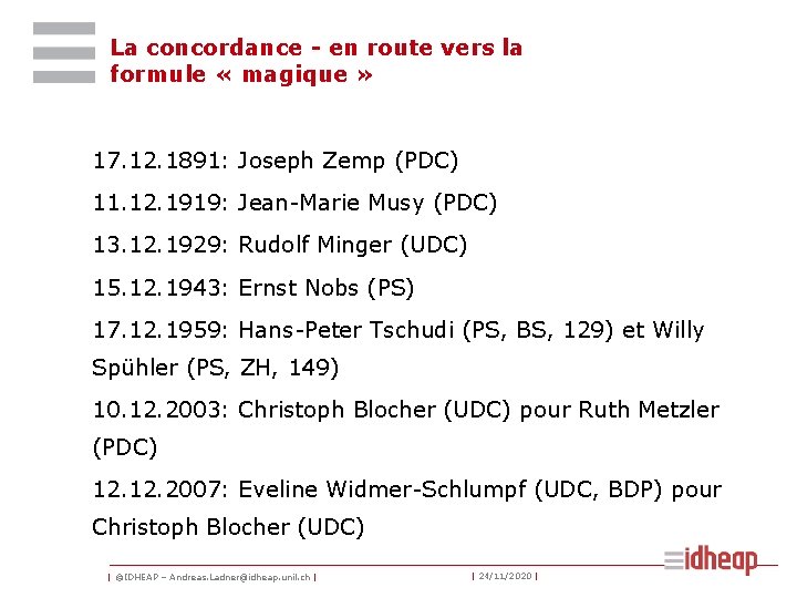 La concordance - en route vers la formule « magique » 17. 12. 1891: La concordance - en route vers la formule « magique » 17. 12. 1891: