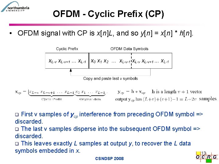 OFDM - Cyclic Prefix (CP) • OFDM signal with CP is x[n]L, and so