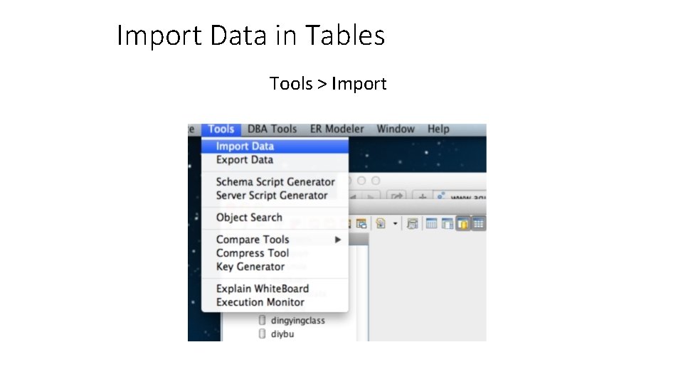 Import Data in Tables Tools > Import 