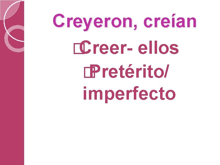 Creyeron, creían � Creer- ellos � Pretérito/ imperfecto 