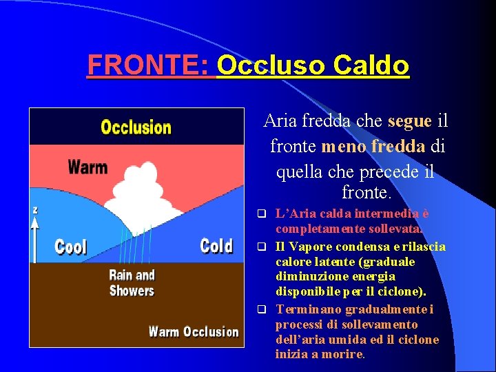 FRONTE: Occluso Caldo Aria fredda che segue il fronte meno fredda di quella che FRONTE: Occluso Caldo Aria fredda che segue il fronte meno fredda di quella che