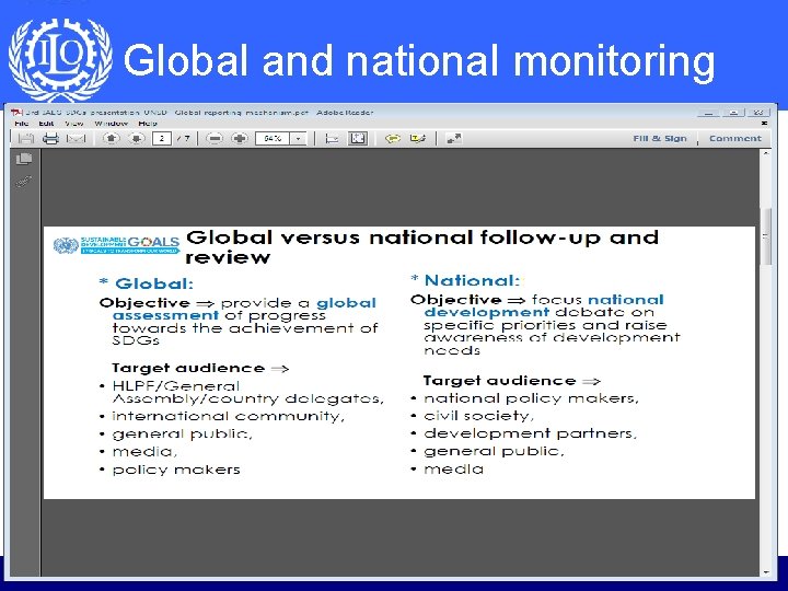 Global and national monitoring ILO Department of Statistics 9 