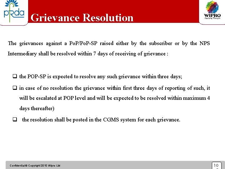 Grievance Resolution The grievances against a Po. P/Po. P-SP raised either by the subscriber