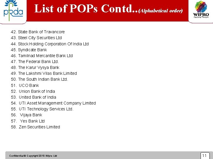 List of POPs Contd. . (Alphabetical order) 42. State Bank of Travancore 43. Steel