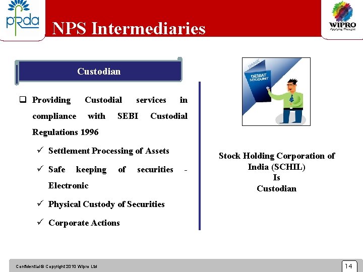 NPS Intermediaries Custodian q Providing Custodial compliance with services SEBI in Custodial Regulations 1996
