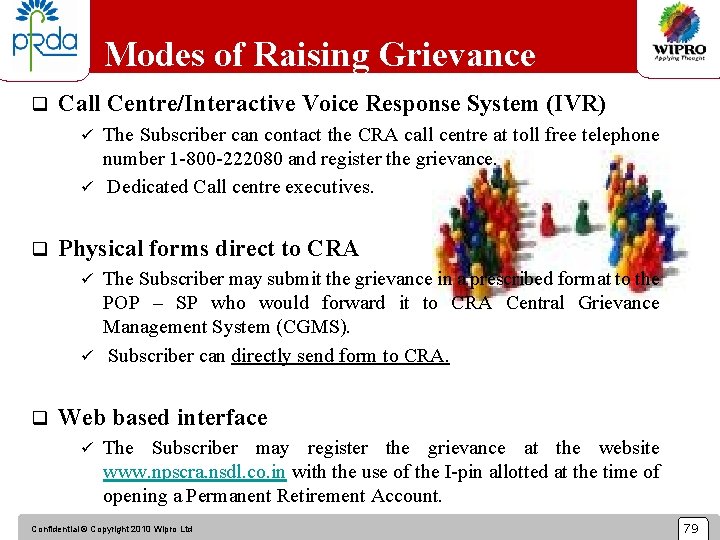 Modes of Raising Grievance q Call Centre/Interactive Voice Response System (IVR) The Subscriber can