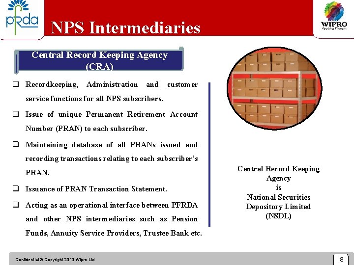 NPS Intermediaries Central Record Keeping Agency (CRA) q Recordkeeping, Administration and customer service functions