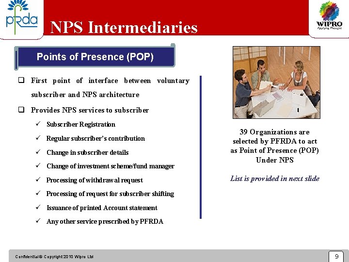 NPS Intermediaries Points of Presence (POP) q First point of interface between voluntary subscriber