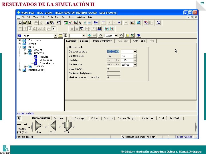 RESULTADOS DE LA SIMULACIÓN II 29 Modelado y simulación en Ingeniería Química. Manuel Rodríguez RESULTADOS DE LA SIMULACIÓN II 29 Modelado y simulación en Ingeniería Química. Manuel Rodríguez