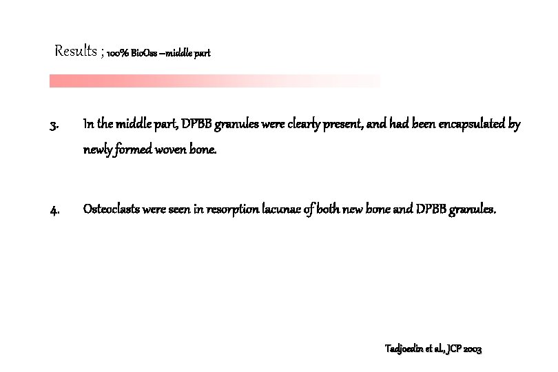 Results ; 100% Bio. Oss –middle part 3. In the middle part, DPBB granules