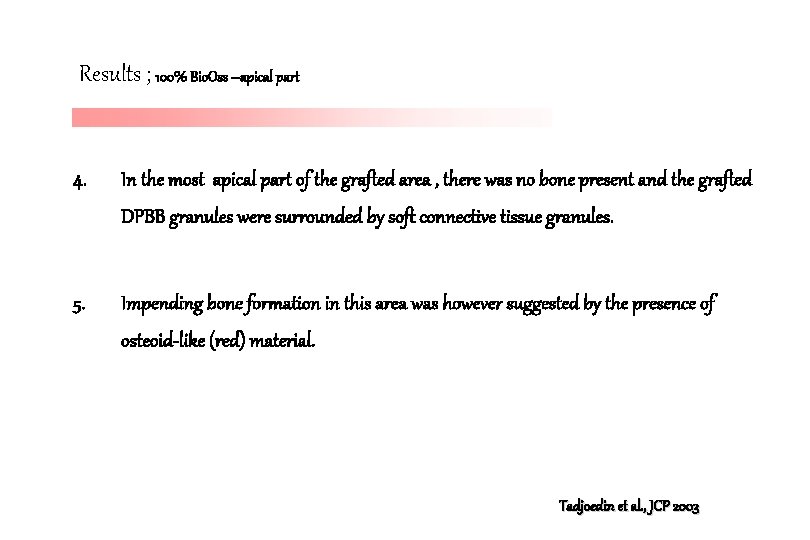 Results ; 100% Bio. Oss –apical part 4. In the most apical part of