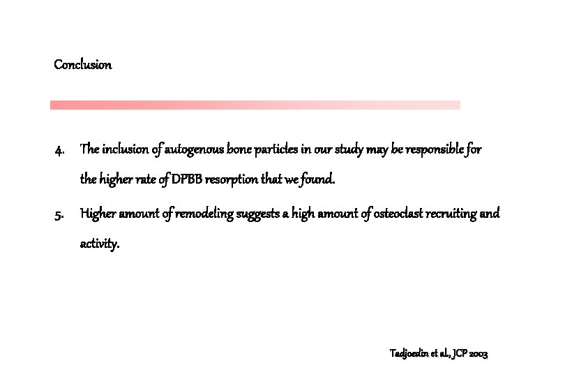 Conclusion 4. The inclusion of autogenous bone particles in our study may be responsible