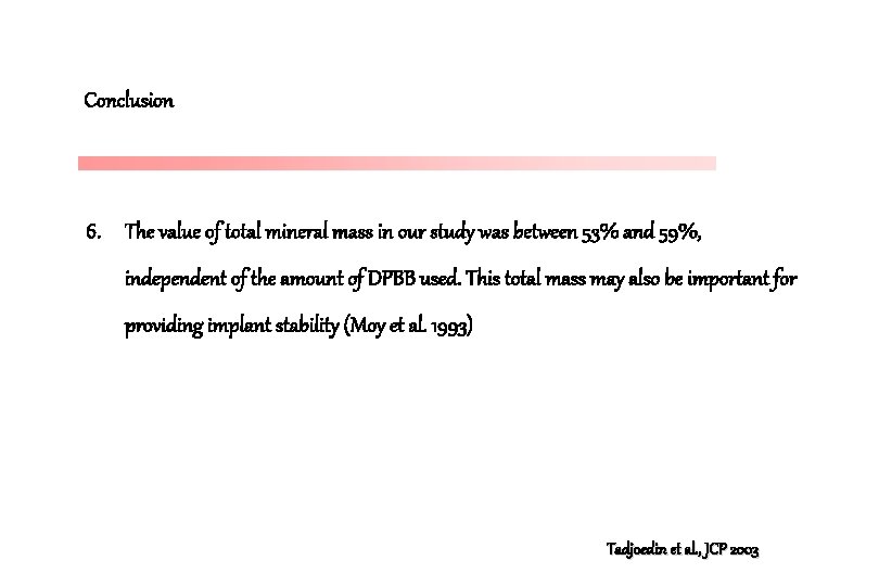 Conclusion 6. The value of total mineral mass in our study was between 53%