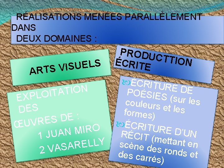  RÉALISATIONS MENÉES PARALLÈLEMENT DANS DEUX DOMAINES : S L E U S I