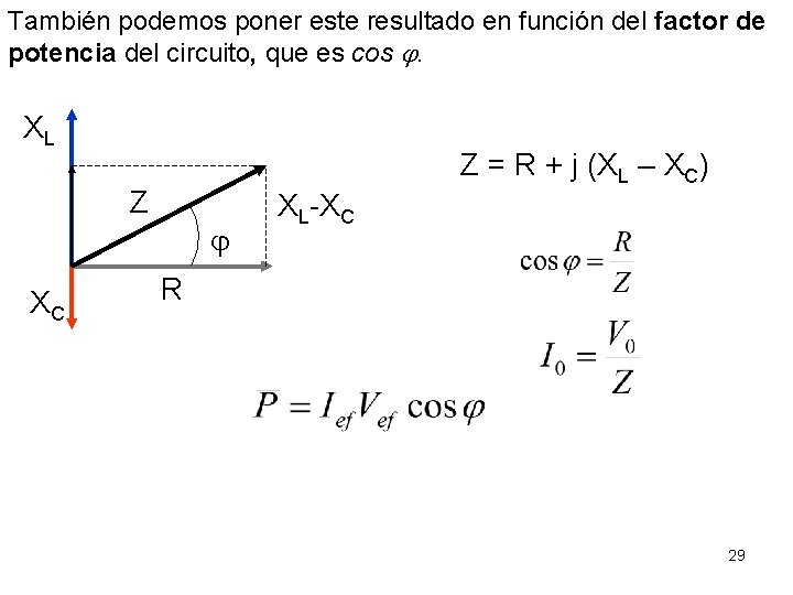 También podemos poner este resultado en función del factor de potencia del circuito, que