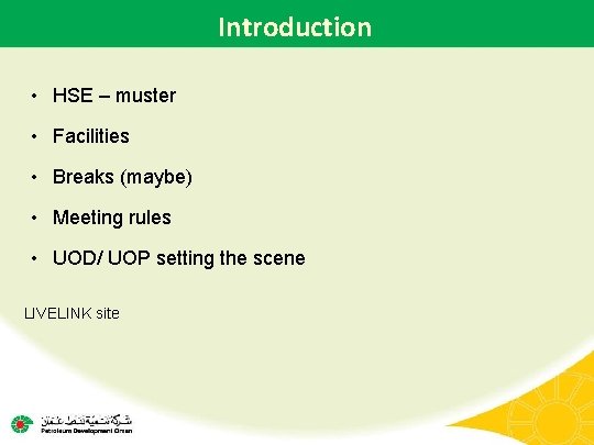 Introduction • HSE – muster • Facilities • Breaks (maybe) • Meeting rules •